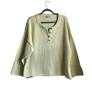 FP Beach Large Waffle Knit Oversized Henley Sweater Top Mint Green Relaxed